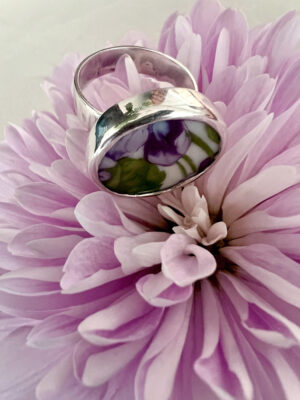 Lelie ring zilver/keramiek